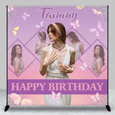 Lofaris Purple Glitter Butterflies Custom Birthday Backdrop